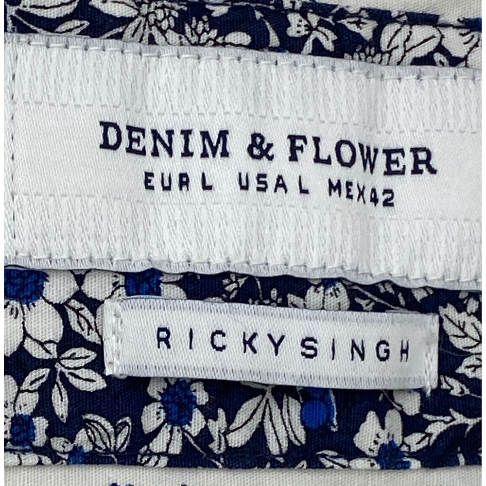 Denim & Flower Ricky Singh Mens Large White Blue Star Print Cotton Button Shirt - Picture 3 of 10